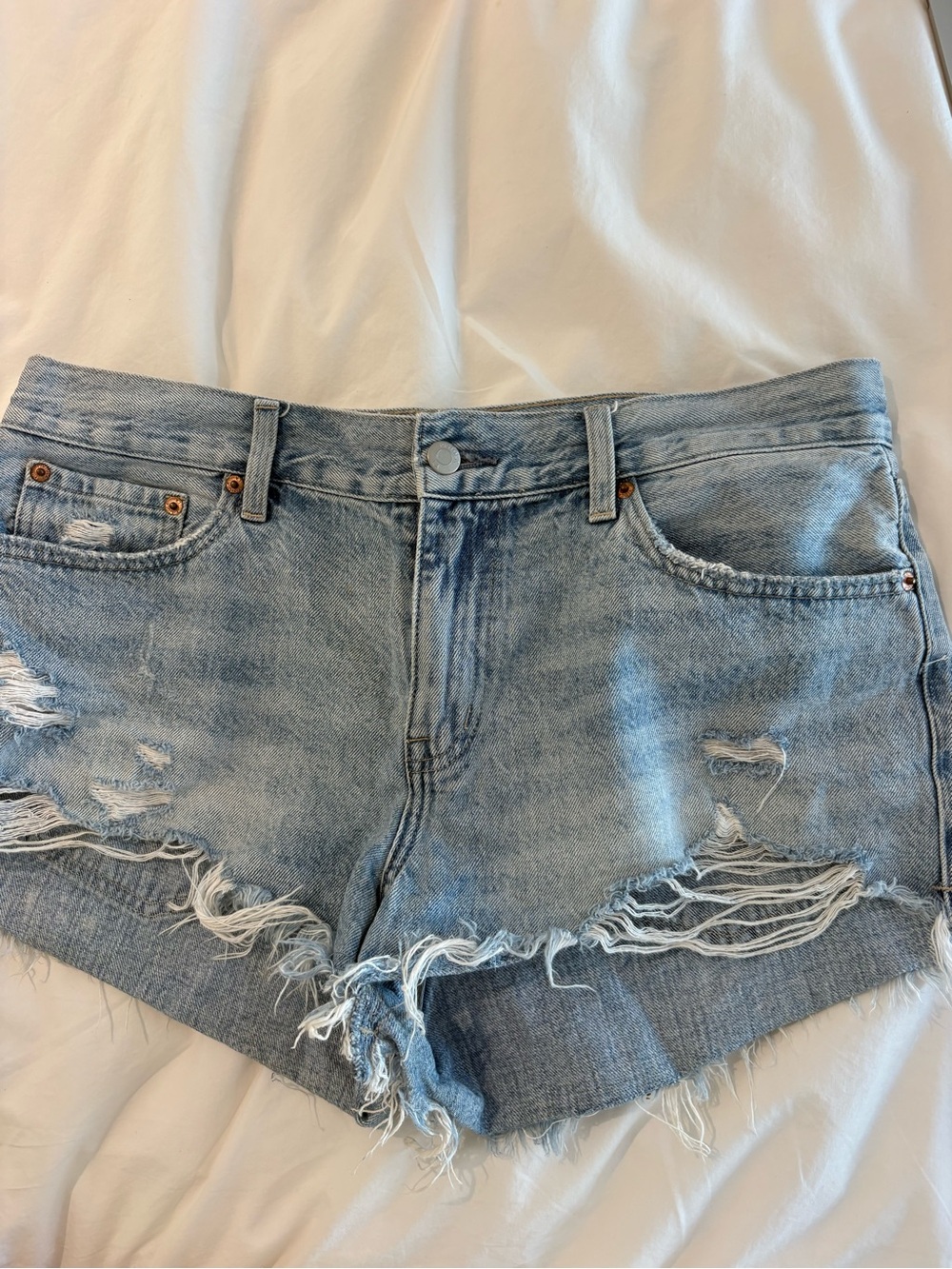pistols Light Blue Distressed Denim Women’s Shorts